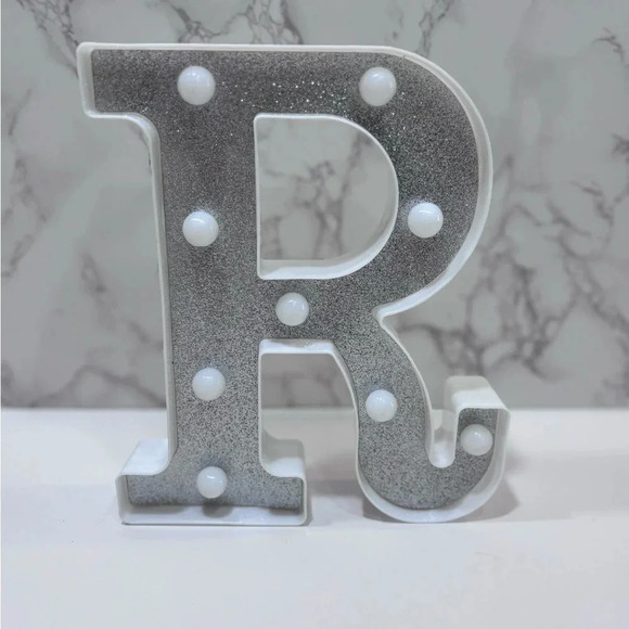 Light up Marquee Style Letter R White & Silver Decorative Glam Decor - Picture 1 of 5